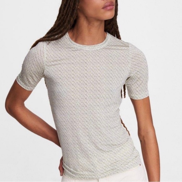 Rag & Bone Sabeen Jersey slim fit top with green geometric print - Picture 1 of 8